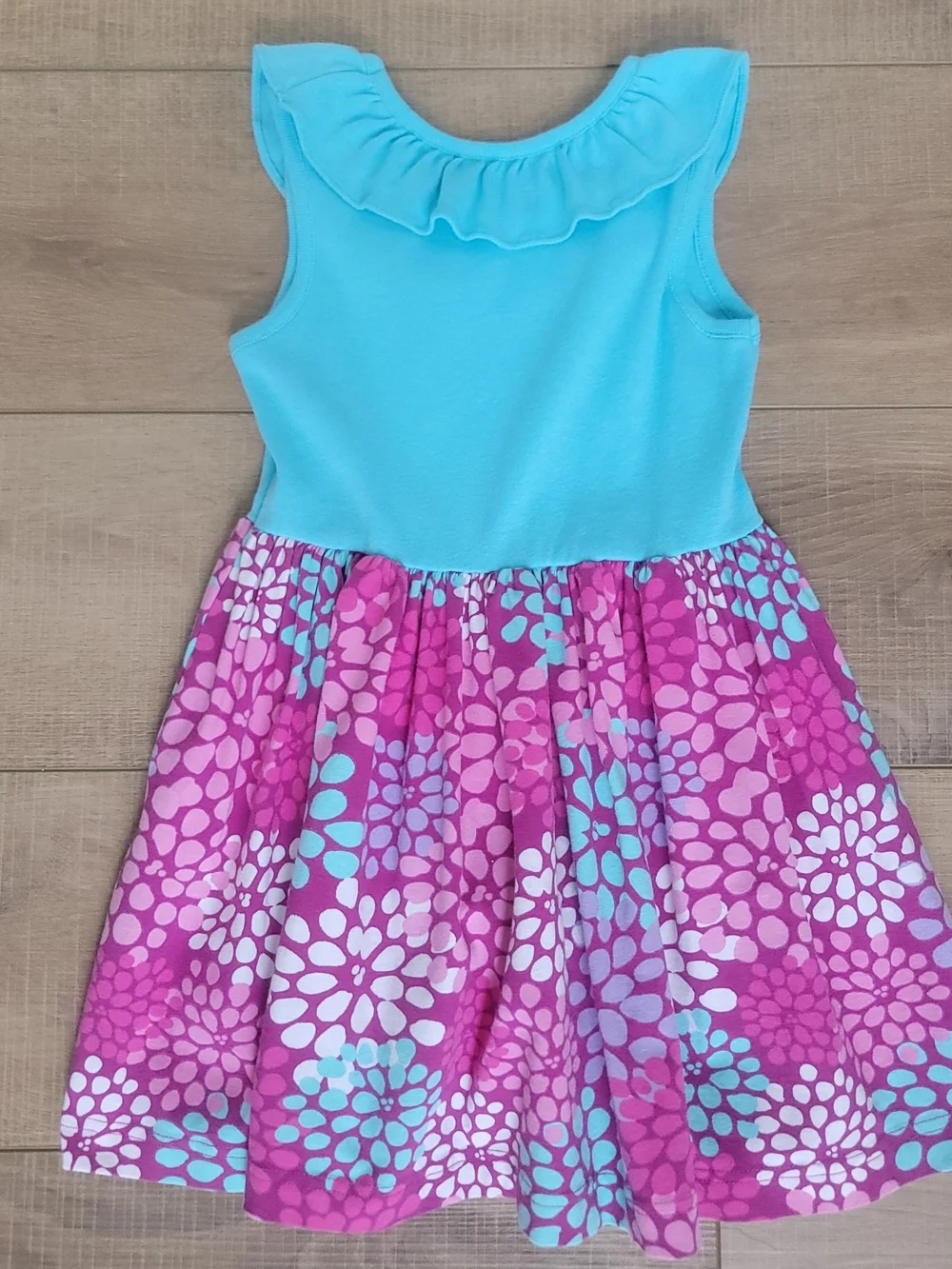 Eleanor Rose Girls Cotton Spandex Blue Purple Floral Ruffle Twirl Dress Size 4-5